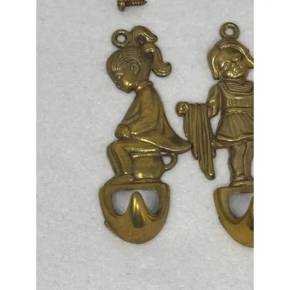 Vintage Brass Wall Hook Set of‎ 4 Kids by Artmark Italy Towel Robe Whimsical NEW